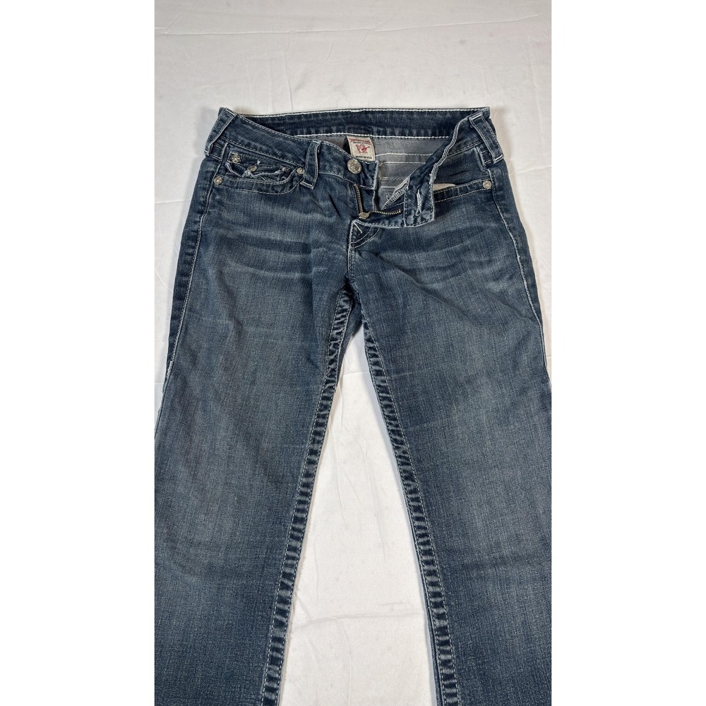 True Religion Jeans Womens 28 Blue Bootcut Stretch Embroidered Flap Pockets‎ USA